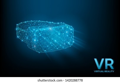 VR glasses, headset, virtual reality helmet silhouette with signals, technology concept, low poly, vector illustration