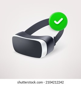 VR glasses icon with checkmark. 3d vector icon