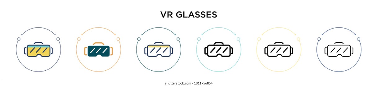 Vr glasses icon in filled, thin line, outline and stroke style. Vector illustration of two colored and black vr glasses vector icons designs can be used for mobile, ui, web