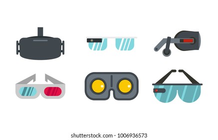 Vr glasses icon set. Flat set of vr glasses vector icons for web design isolated on white background