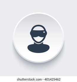 VR glasses icon, virtual reality headset vector sign, man in virtual reality glasses round icon, vector illustration