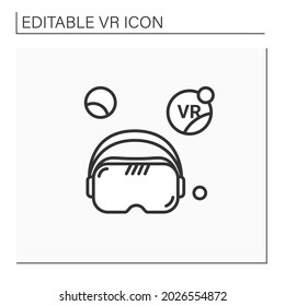 Icono de línea de gafas Vr. Aparato desgastado en la cabeza que cubre completamente los ojos de un mundo 3D inmersivo. Concepto de tecnología moderna. Ilustración vectorial aislada.Icono editable