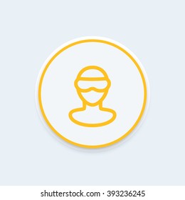 VR glasses line icon, man in virtual reality glasses, virtual reality headset pictogram, round icon, vector illustration