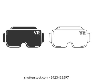 Conjunto de iconos de línea de gafas VR, logotipo, concepto de realidad virtual, gafas para jugadores. Vector