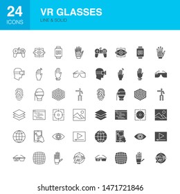 VR Glasses Line Web Glyph Icons. Vector Illustration of Virtual Reality Outline and Solid Symbols. 