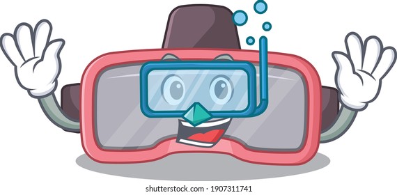 Vr glasses mascot design swims with diving glasses