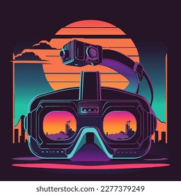 vr glasses on color gradient background. VR system. Vector