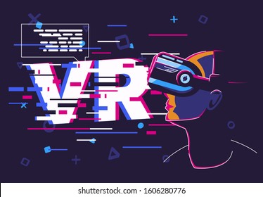 VR glasses on a person's face, side view, virtual reality