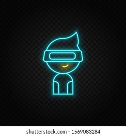 Vr glasses, retro, arcade neon icon. Blue and yellow neon vector icon.