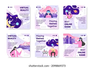 VR Glasses With Virtual Reality Game Post Template Flat Design Illustration Editable of Square Background for Social media, Greeting Card or Web