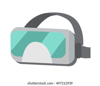 VR Glasses or virtual reality helmet flat style isolated on white. Provides immersive virtual reality for wearer. Used in computer games, other applications, including simulators and trainers. Vector