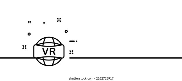 VR with globe line icon. Modern, virtual reality, user, glasses, play, watch, gamer, view, 360. Technology concept. One line style. Vector line icon for Business and Advertising.