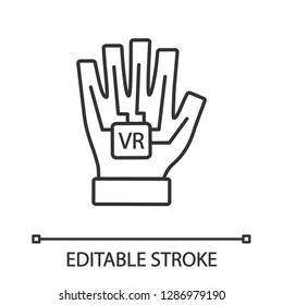 VR glove linear icon. Thin line illustration. Haptic, wired glove. Dataglove, cyberglove. Contour symbol. Vector isolated outline drawing. Editable stroke