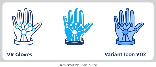 Los guantes VR permiten movimientos naturales y precisos de la mano para una experiencia más inmersiva. Azul, azul plano, estilo Dualtone.