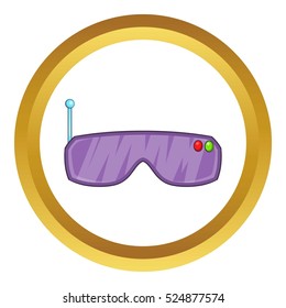 VR goggles vector icon in golden circle, cartoon style isolated on white background