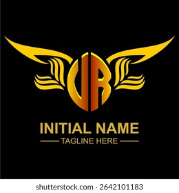 VR Golden Wing Emblem Logo with elegant gold wings, sleek and modern design. Ideal for branding, creative projects, luxury businesses, or artistic ventures.