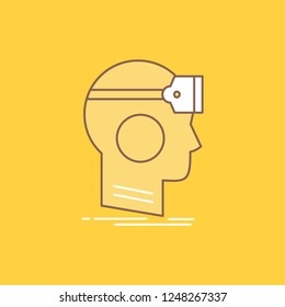 VR, googles, headset, reality, virtual Flat Line Filled Icon. Beautiful Logo button over yellow background for UI and UX, website or mobile application