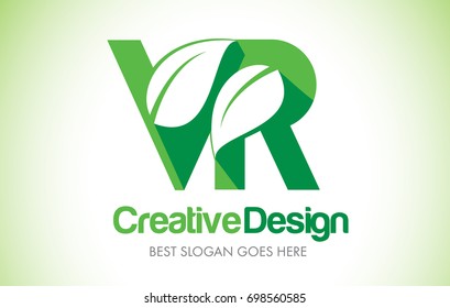 VR Green Leaf Letter Design Logo. Eco Bio Leaf Letters Icon Illustration Vetor Logo.