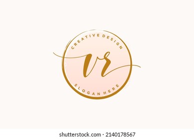 VR Handschrift Logo mit Kreis Vorlage Vektorsignatur, Hochzeit, Mode, Blumen und botanisch mit kreativen Vorlage.
