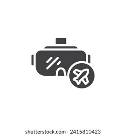 VR headset and airplane vector icon. filled flat sign for mobile concept and web design. VR Travel glyph icon. Symbol, logo illustration. Vector graphics