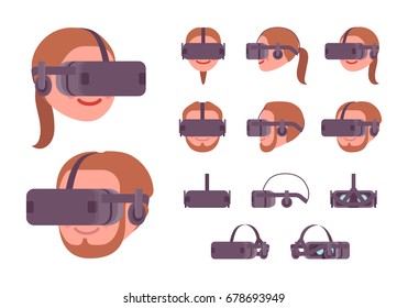 VR headset black helmet. Virtual reality in computer games, entertainment gadget. Vector flat style cartoon illustration, isolated, white background
