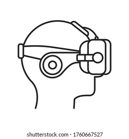 VR Headset black line icon. Virtual reality experience. Innovative digital device. Pictogram for web page, mobile app, promo. UI UX GUI design element. Editable stroke.