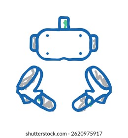 Vector de boceto de icono de doodle de auriculares VR. Signo de auriculares VR. Ilustración de símbolo aislado