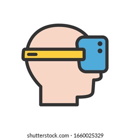 VR headset filled outline icon. Man in virtual reality glasses color illustration. Virtual and augmented reality filled vector icon for web, mobile app, ui design and print. Future technology concept