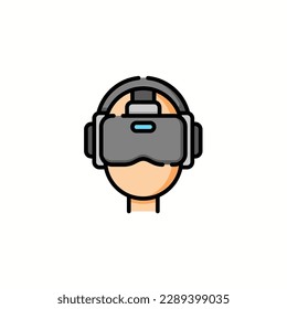 VR headset filled skeleton icon.  Man in virtual reality glasses front view color illustration.  Filled virtual and augmented reality vector icon for web, mobile app, ui design.  Future technology con