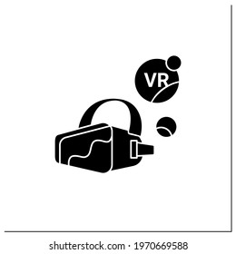 Vr headset glyph icon. Depict spatial depth. Virtual reality gaming process. Modern technology concept. Filled flat sign. Isolated silhouette vector illustration