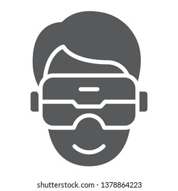 VR headset glyph icon, game and technology, virtual reality mask sign, vector graphics, a solid pattern on a white background, eps 10.