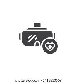 VR headset and heart vector icon. filled flat sign for mobile concept and web design. VR Medicine glyph icon. Symbol, logo illustration. Vector graphics