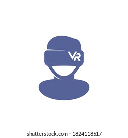 VR headset icon, man in virtual reality glasses