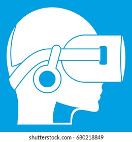 Vr headset icon white isolated on blue background vector illustration