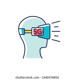 VR headset RGB color icon. Virtual reality glasses. 5G mobile cellular network. Wireless technology. Entertainment. Gaming, 3D experience. Isolated vector illustration
