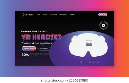 VR Headset Sale website landing page interface design or Metaverse VR Box Workshop home page template