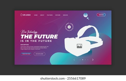 VR Headset Sale website landing page interface design or Metaverse VR Box Workshop home page template