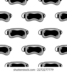 VR headset seamless vector pattern. Virtual reality glasses. Modern technology, gadget for entertainment and games. Simple outline, doodle. Black and white background for wallpapers, posters, web