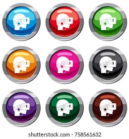 Vr headset set icon isolated on white. 9 icon collection vector illustration