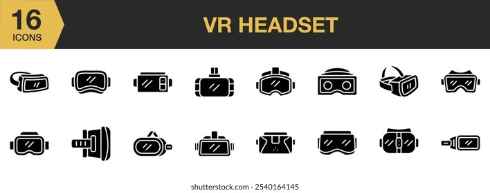 Vr Headset solid icon set. Includes vr headset icons and More. Solid icons vector collection.