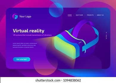  VR headset, virtual augmented reality glasses. Future technology.  3d isometric vector illustration on ultraviolet background