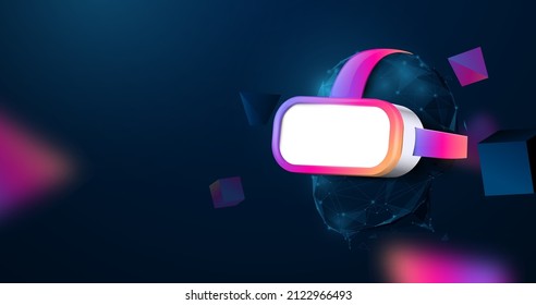 VR headset. Virtual reality glasses. Wireframe line, and triangle design. 3d model. Vector illustration