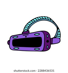 VR headset, virtual reality glasses. Vector icon isolated on white background. Modern technology. Gadget for games, 3D, esports. Flat cartoon clipart, bright purple device. For logo, apps, web, prints