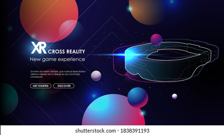 VR helmet in futuristic style. Creative futuristic concept. Modern template for web and print. Cross reality concept.