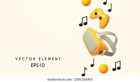 VR helmet, headphones and joystick. Online gaming concept. online cinema and music design