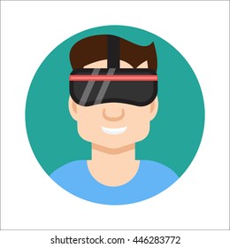 VR helmet man flat icon
