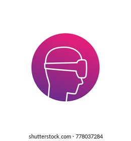VR helmet, man in virtual reality glasses linear icon