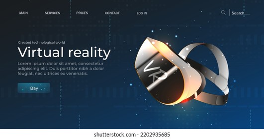 VR helmet. Metaverse technology concept. The concept of virtual or augmented reality. Connecting VR glasses to the network. vector illustration