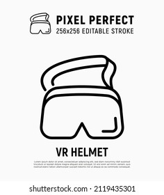 VR helmet thin line icon. Virtual glasses for augmented reality. Metaverse equipment. Pixel perfect, editable stroke. Vector illustraiton.
