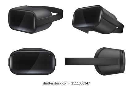 Vr helmet. Virtual reality cyber futuristic gadgets realistic illustrations electronic display for glasses digital game divices decent vector templates set